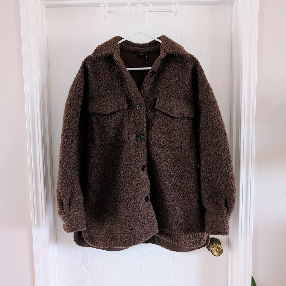 Icone Par Simons Brown Button-Up Sherpa Jacket